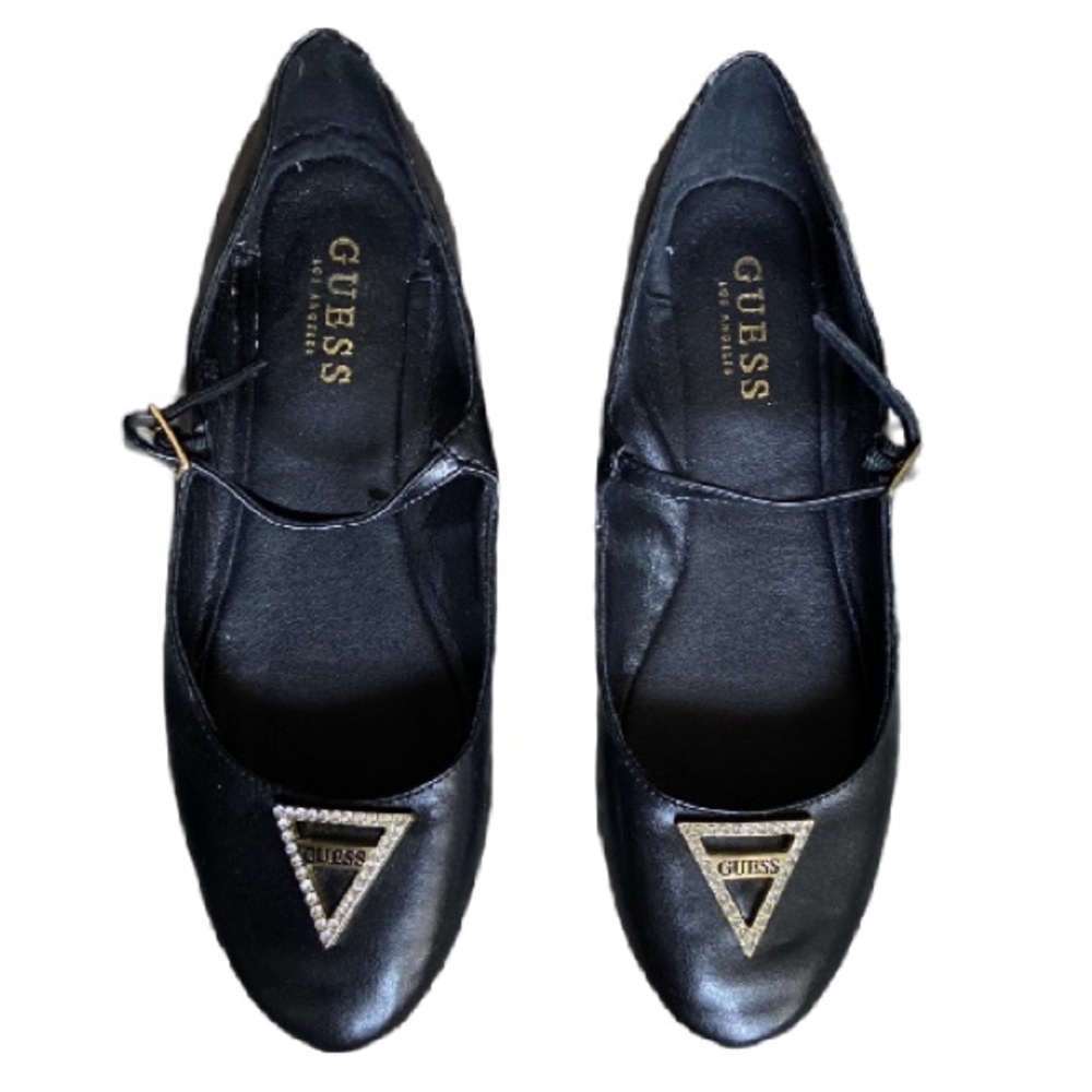 Guess Black Flats with Gold Accent
